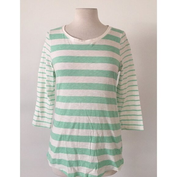 Sonoma Women's Long Sleeve Striped White and Green Blouse Size Small - Picture 1 of 5